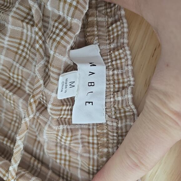 Mabel Brown Plaid Cottage Core Dress Size Medium‎ Puff Sleeve Lace Up Back - Picture 3 of 9